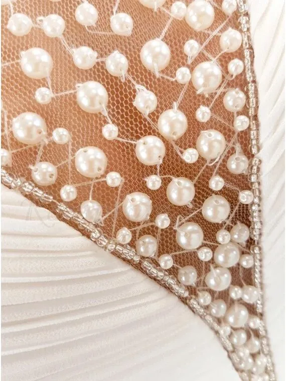 A-Line Crew Floor-Length White Chiffon Prom Dress with Pearls PFP1633