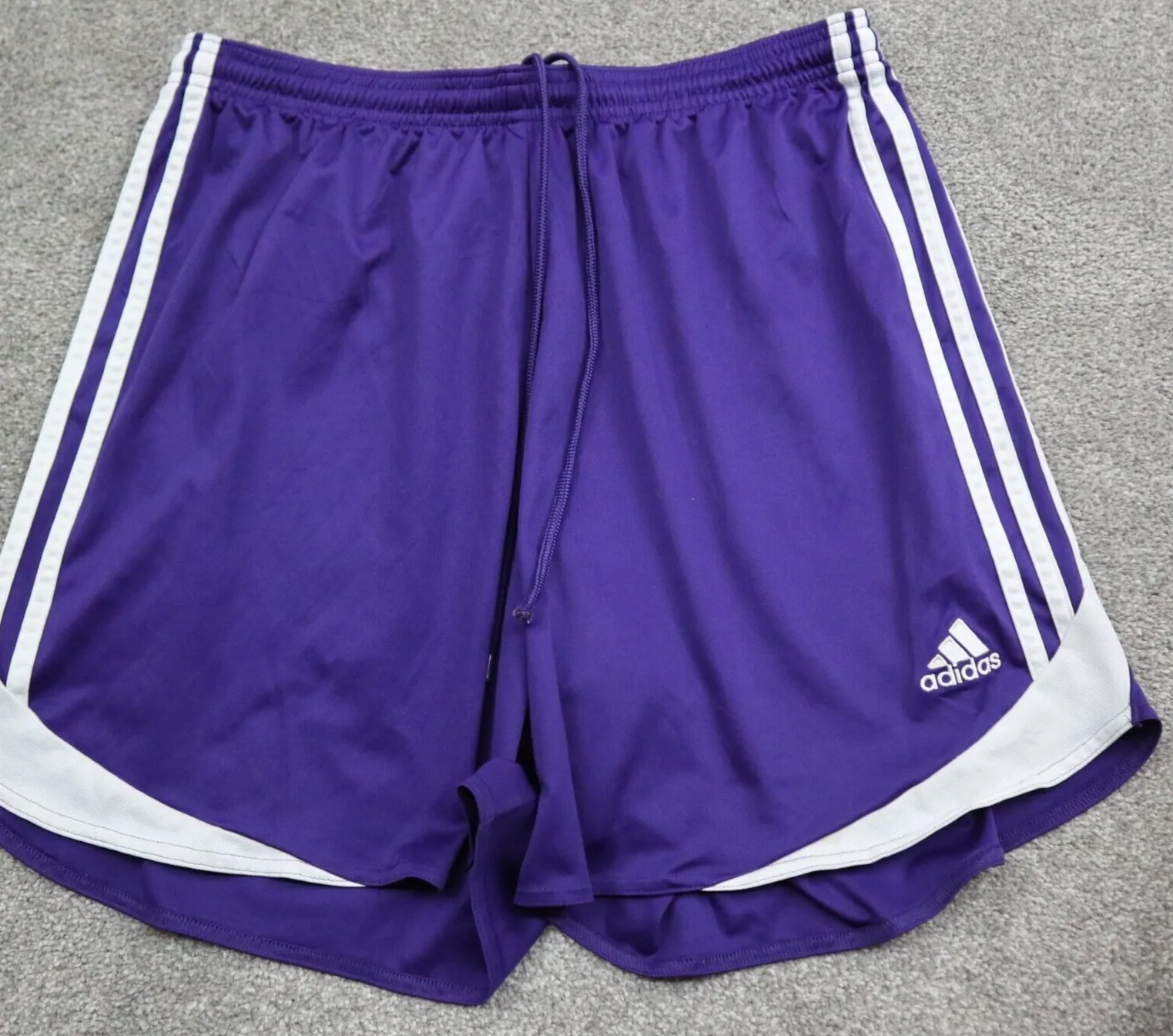 Adidas Swim Shorts Girls Large Purple White 3 Striped Mid Rise Sportswear Shorts