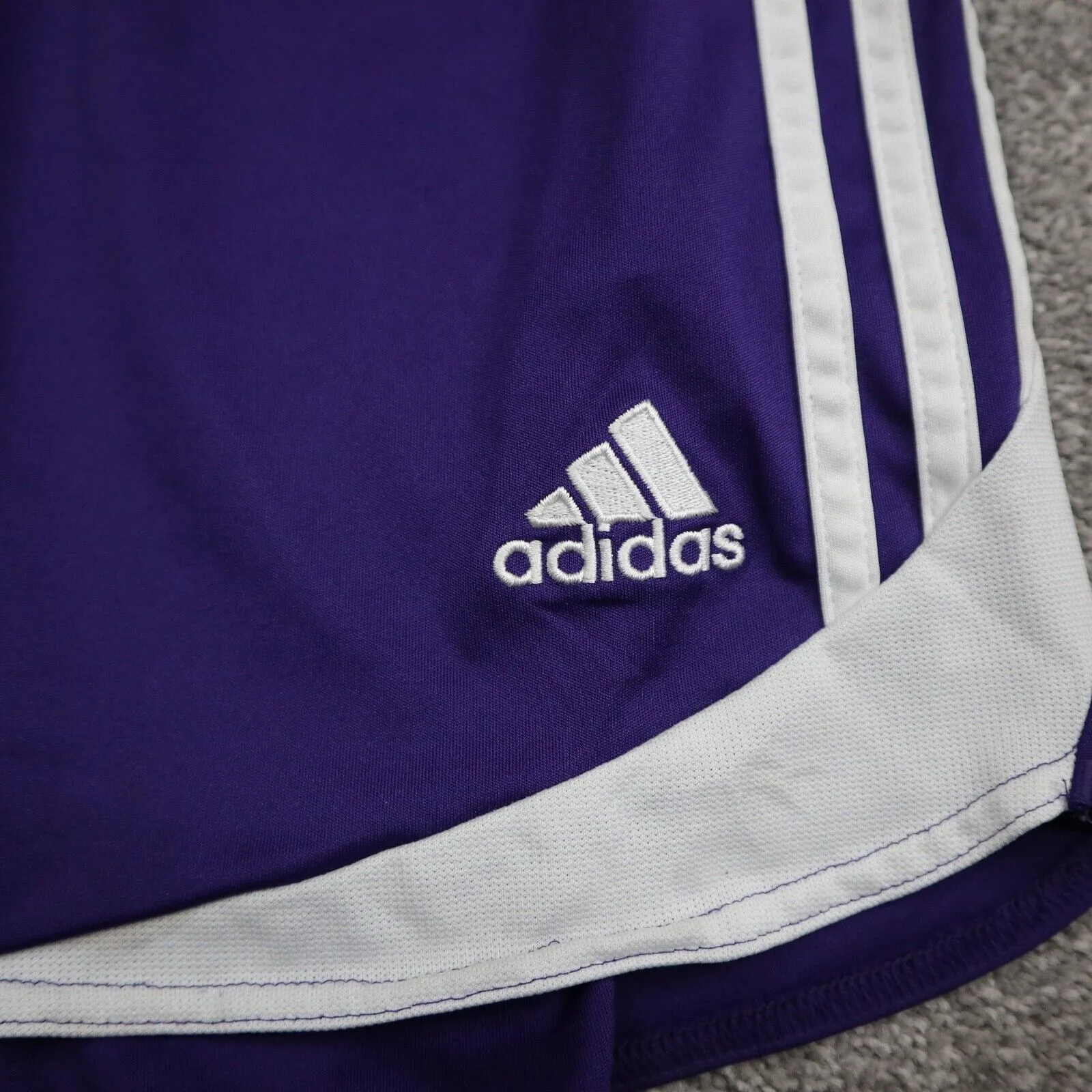 Adidas Swim Shorts Girls Large Purple White 3 Striped Mid Rise Sportswear Shorts