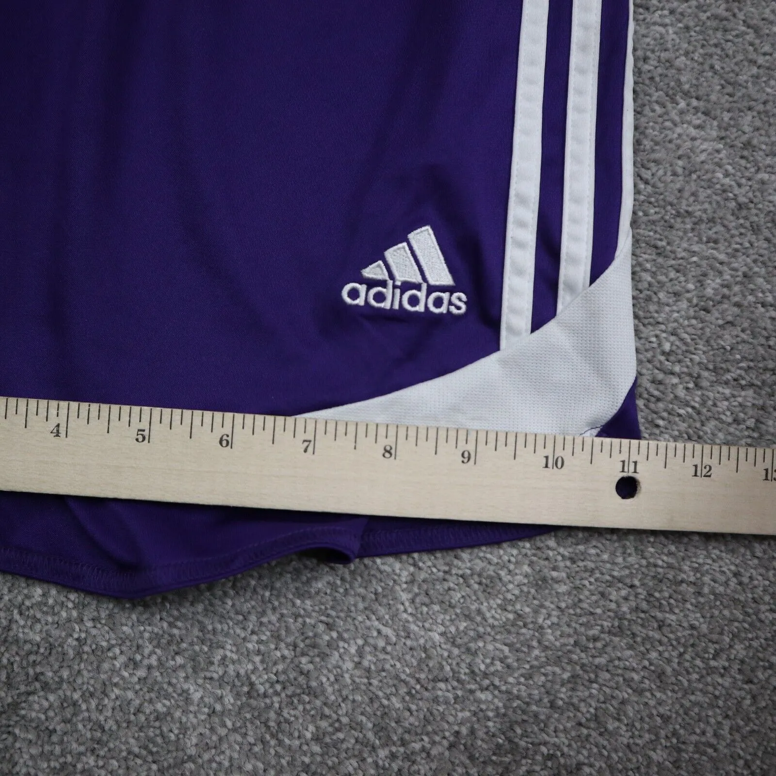 Adidas Swim Shorts Girls Large Purple White 3 Striped Mid Rise Sportswear Shorts