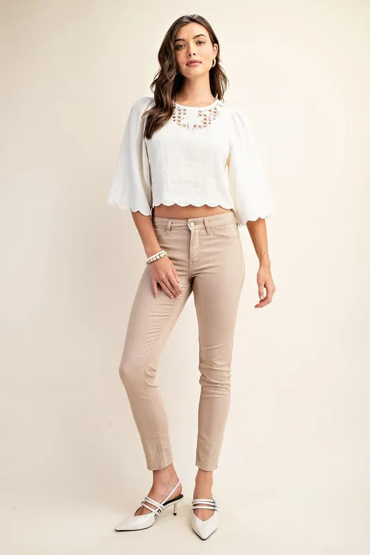Alexa Embroidered Cut Out Bell Sleeve Crop Top White