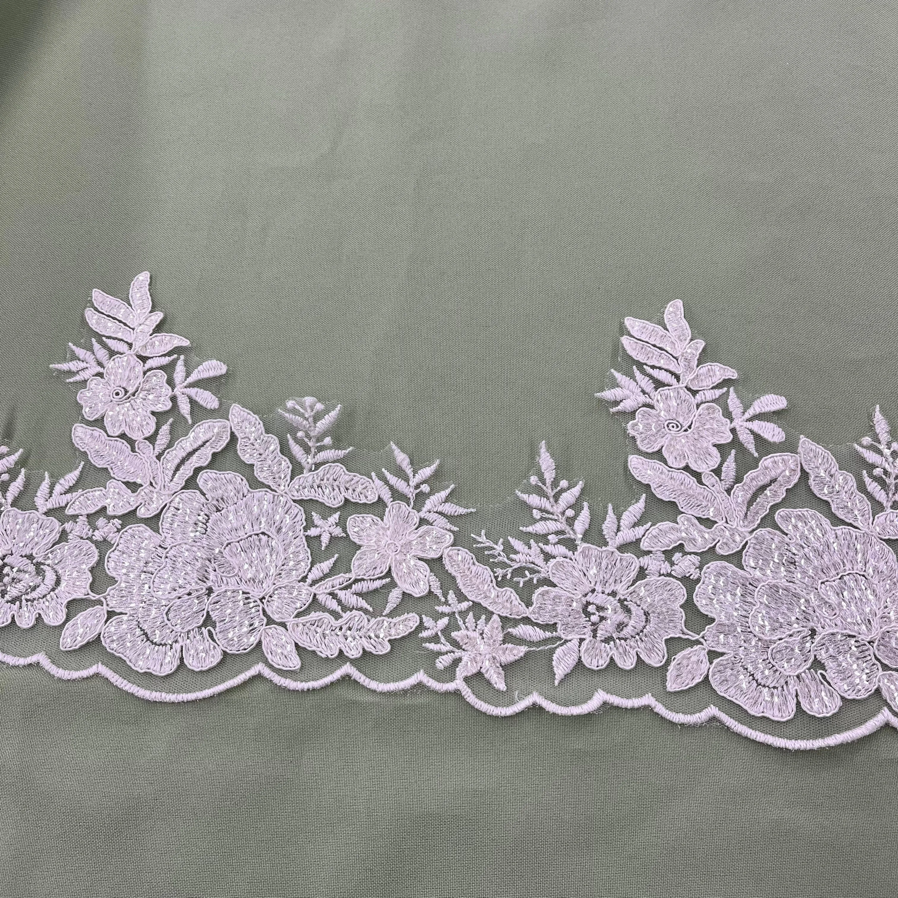 Beaded & Corded Floral Lace Trimming Embroidered on 100% Polyester Net Mesh | Lace USA - 97218W-SB