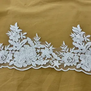 Beaded & Corded Floral Lace Trimming Embroidered on 100% Polyester Net Mesh | Lace USA - 97218W-SB
