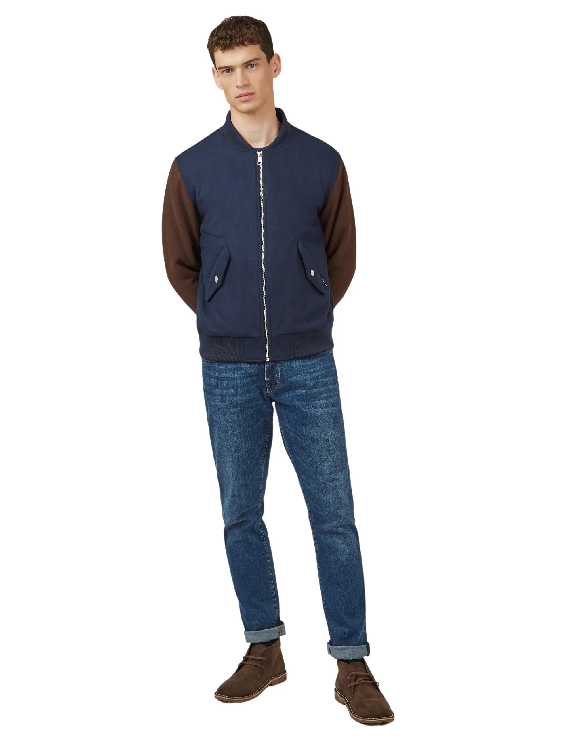 Ben Sherman Wool Block Bomber Jacket - Navy