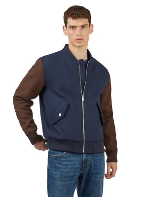 Ben Sherman Wool Block Bomber Jacket - Navy
