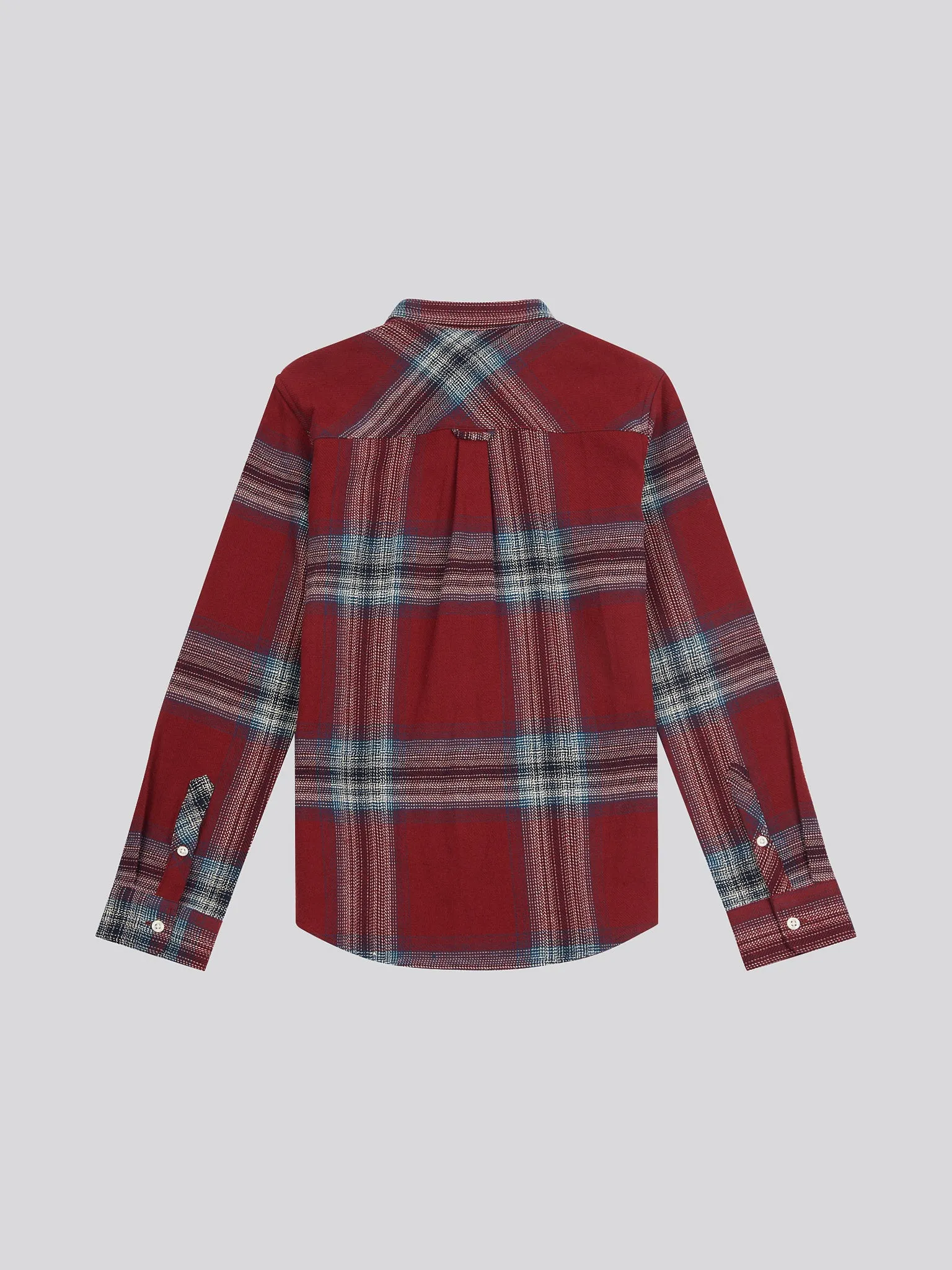 Boys Ombre Check Cotton Shirt in Tibetan Red