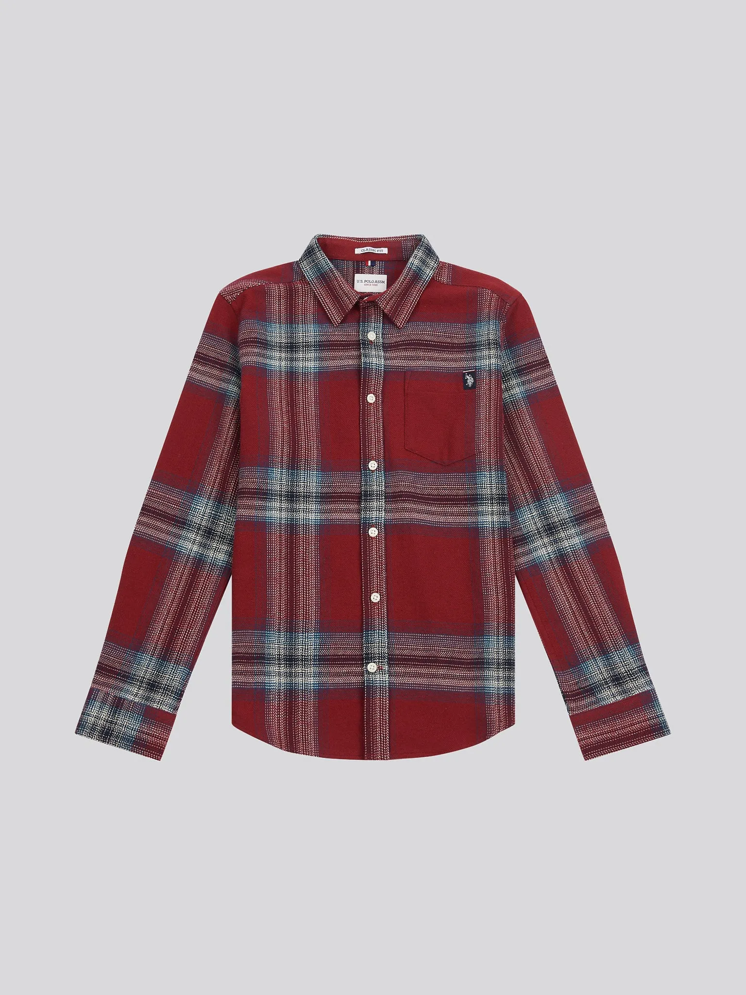 Boys Ombre Check Cotton Shirt in Tibetan Red