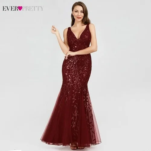Burgundy Evening Dresses For Women Party Ever Pretty EP07886 Elegant V