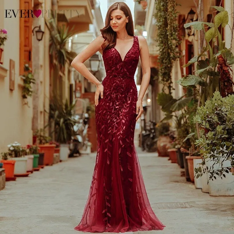 Burgundy Evening Dresses For Women Party Ever Pretty EP07886 Elegant V
