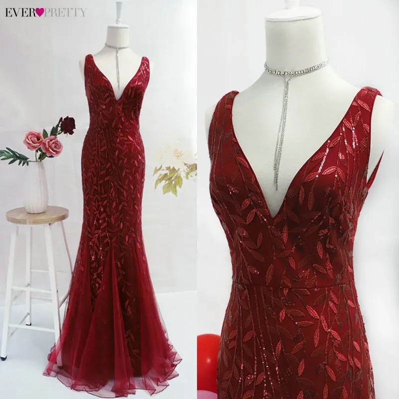 Burgundy Evening Dresses For Women Party Ever Pretty EP07886 Elegant V