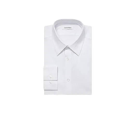 Calvin Klein Men's Dress Shirts Slim Fit Non Iron Solid, White, 15.5" Neck 32"-33" Sleeve (Medium)