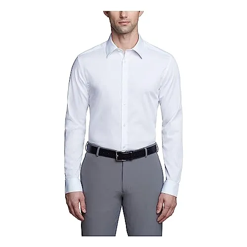 Calvin Klein Men's Dress Shirts Slim Fit Non Iron Solid, White, 15.5" Neck 32"-33" Sleeve (Medium)