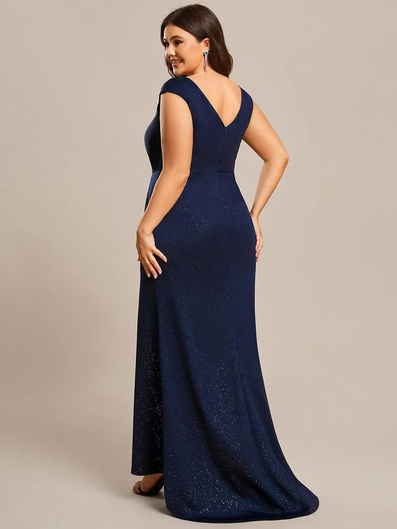 Cap Sleeve Side Split Floor-Length V-Neck Dress