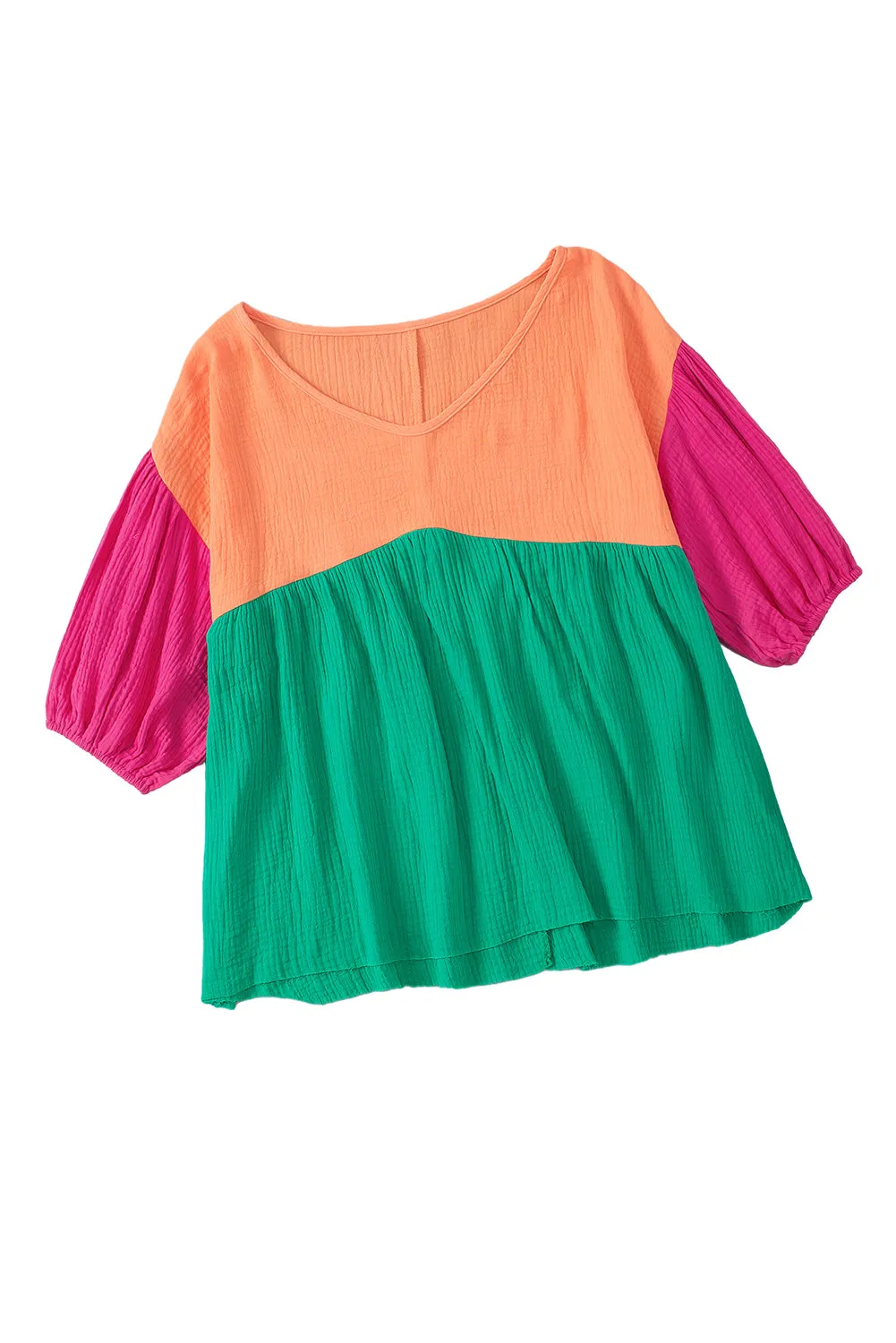 Crinkle Bubble Sleeve Blouse