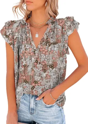 Dokotoo Women's Casual V Neck Tops Drawstring Short Sleeve T Shirt Blouses