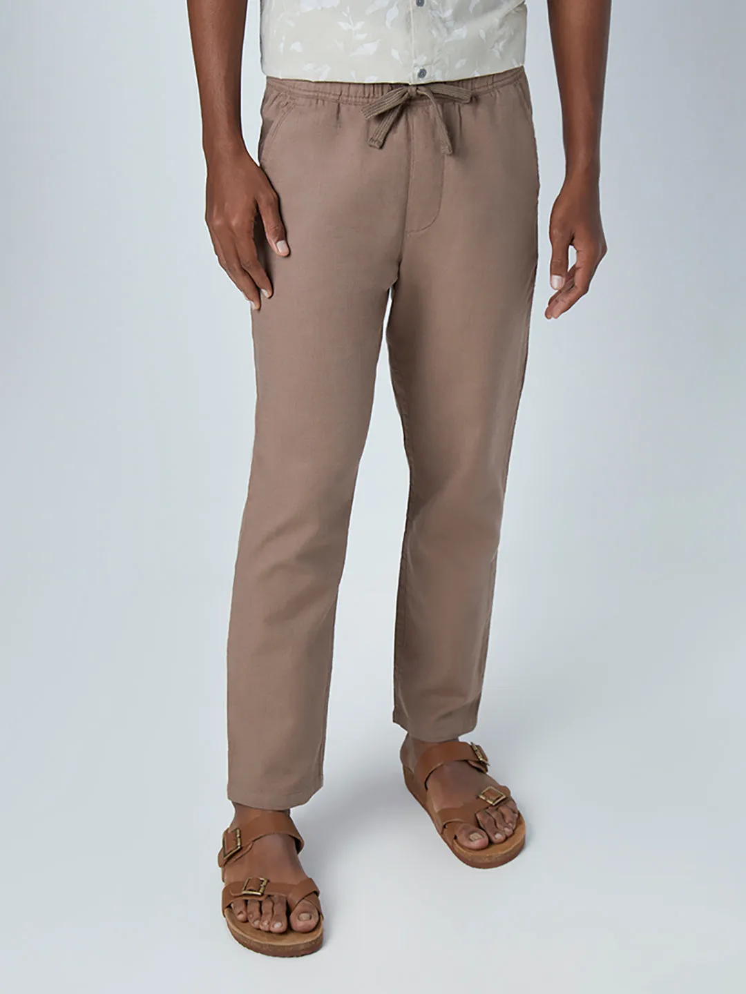 ETA Taupe Slim-Fit Mid-Rise Pure Cotton Chinos