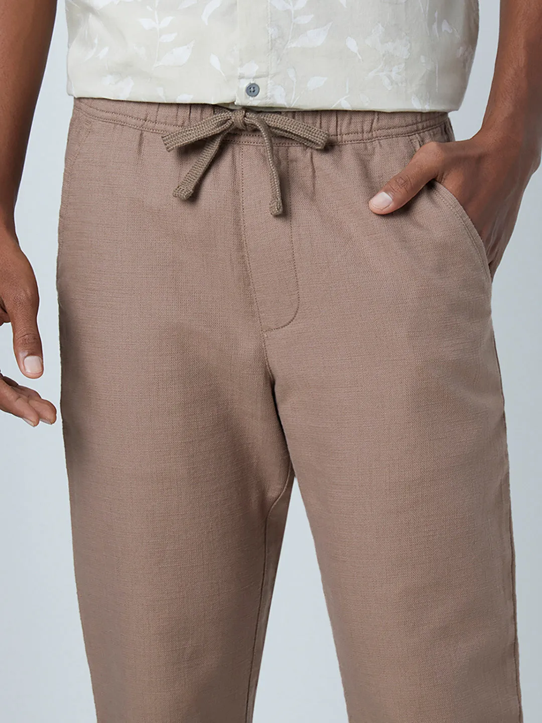 ETA Taupe Slim-Fit Mid-Rise Pure Cotton Chinos