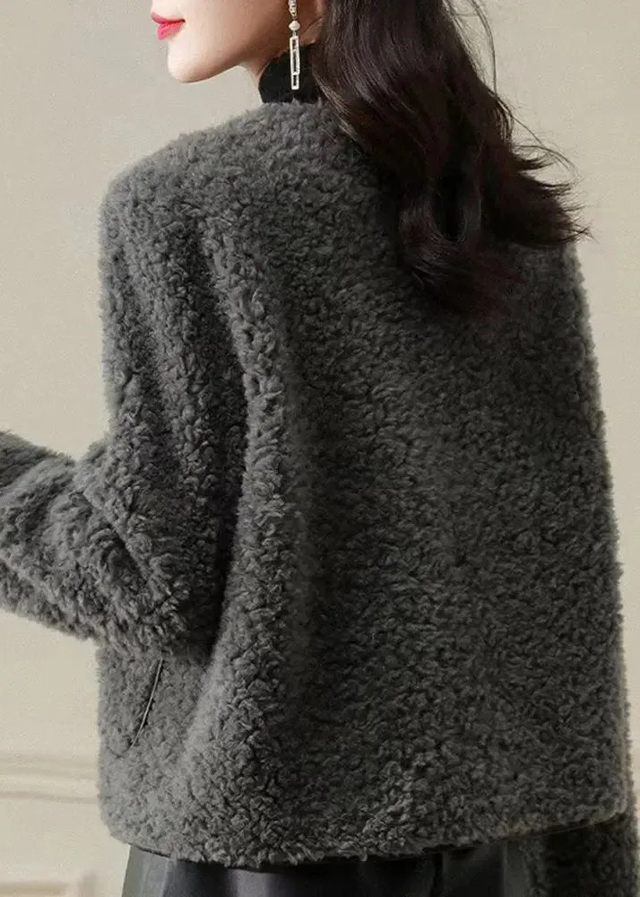 Fine Grey O Neck Tasseled Button Patchwork Wool Coats Winter ML1170