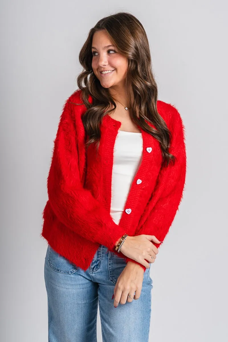 Fuzzy sweater cardigan red