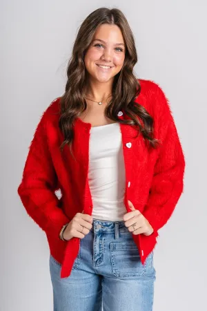 Fuzzy sweater cardigan red