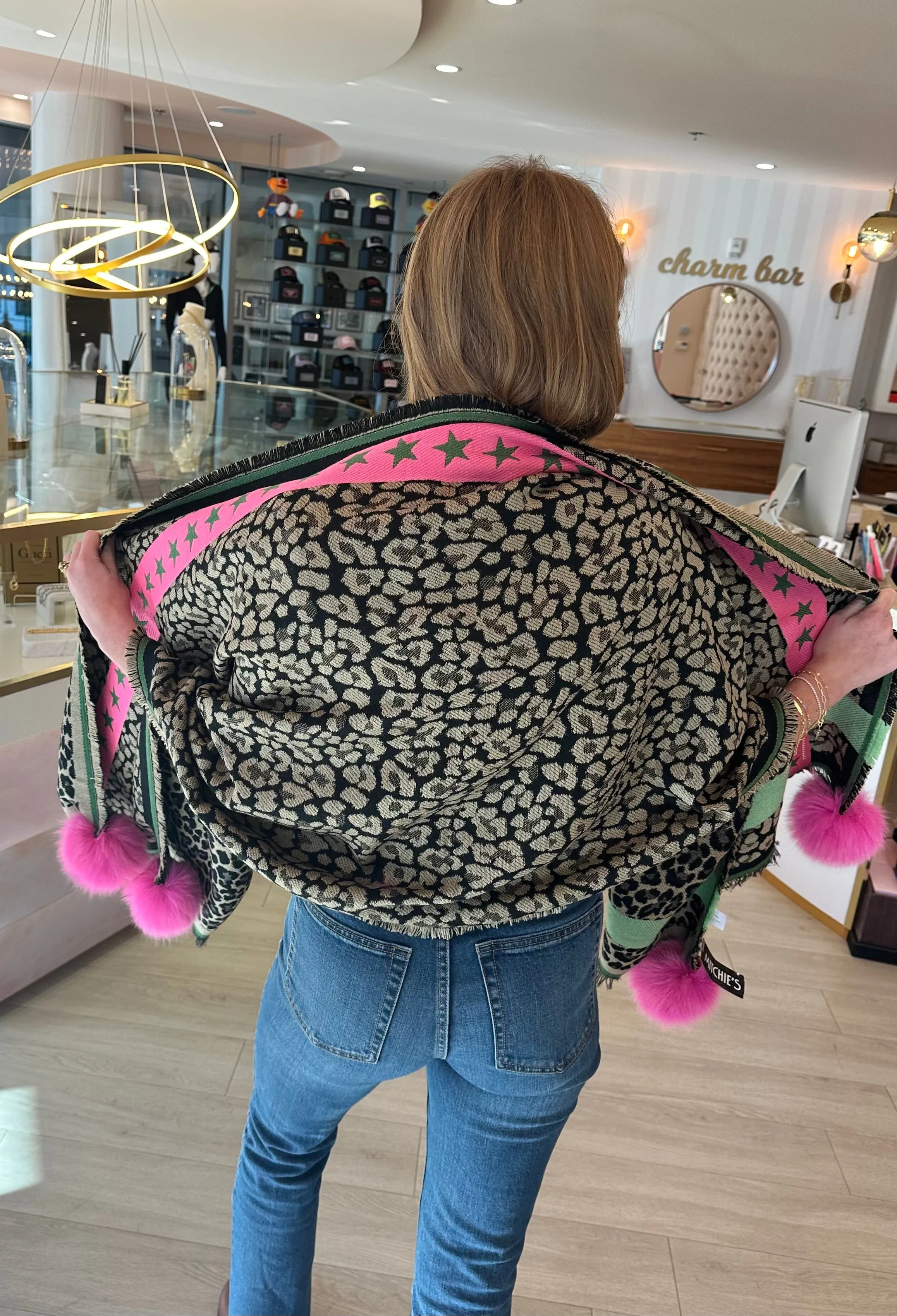 Green & Pink Stars Leopard Shawl