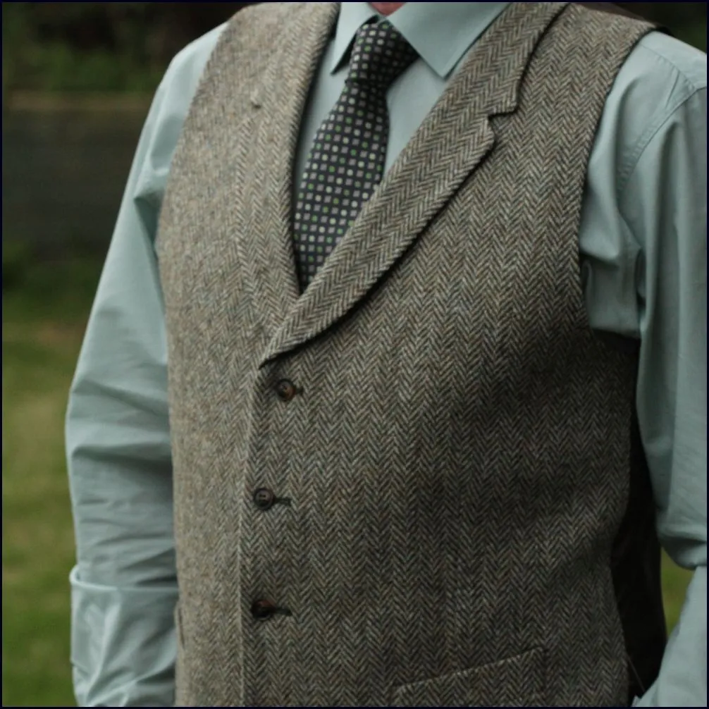Harris Tweed Fawn Herringbone Waist Coat--