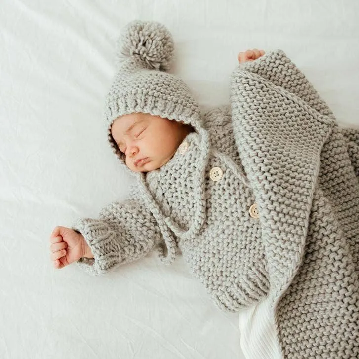Ice Grey Garter Stitch Knit Baby Blanket