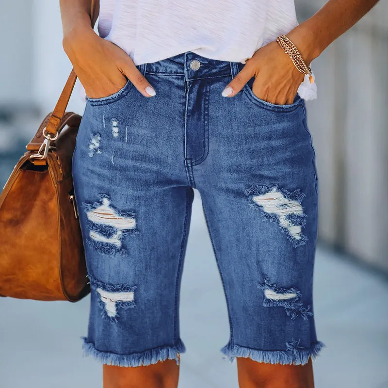 JuliaFashion - 2024 Woman Denim Shorts Tassel Tight Washed Sexy Jeans