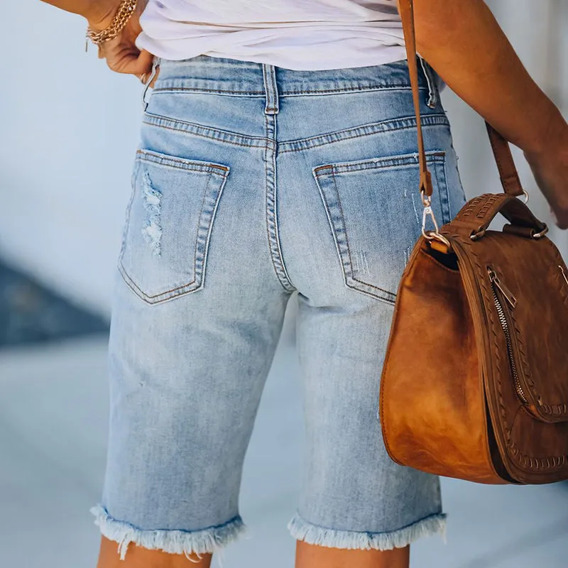 JuliaFashion - 2024 Woman Denim Shorts Tassel Tight Washed Sexy Jeans