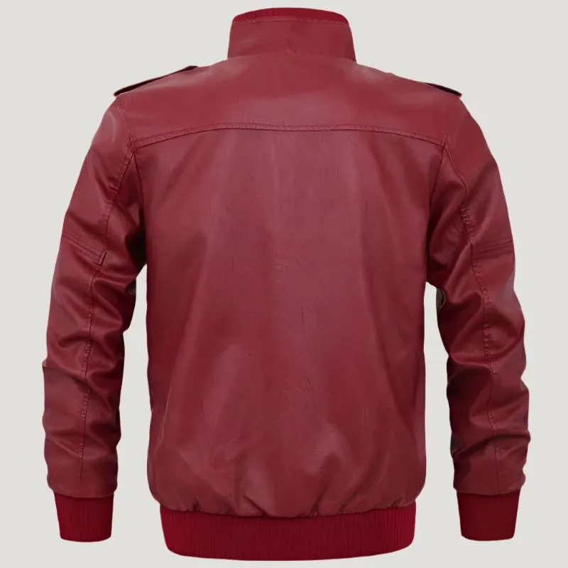 LEATHER RED BOMBER JACKET FOR MEN
