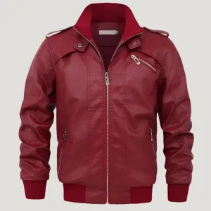 LEATHER RED BOMBER JACKET FOR MEN