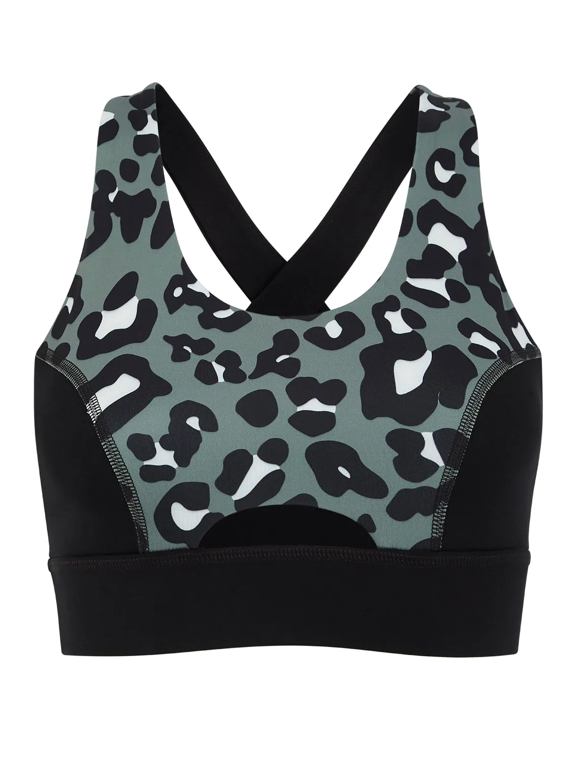 Leopard Print Contrast Cross Back Sports Bra