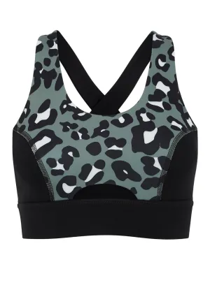 Leopard Print Contrast Cross Back Sports Bra
