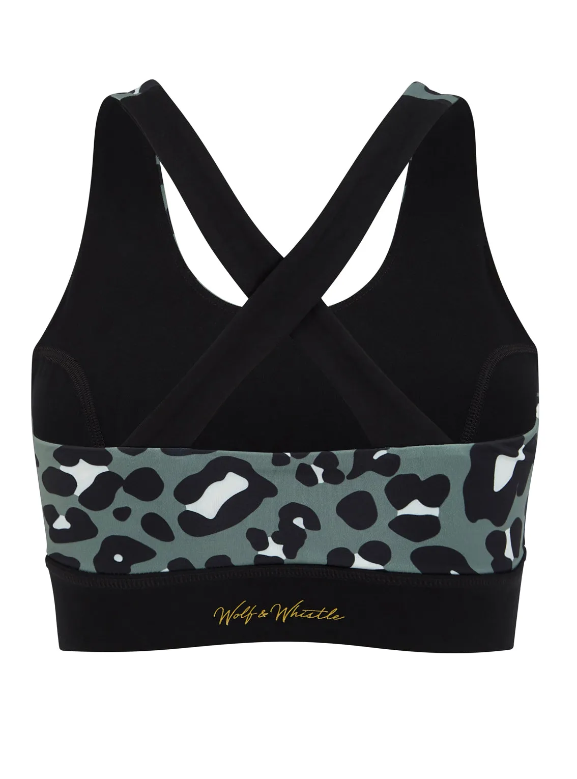 Leopard Print Contrast Cross Back Sports Bra