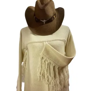 Long Fringe Sleeve Knit Sweater