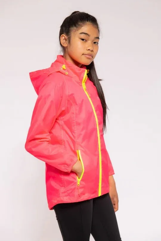 Mac in a Sac Kids Waterproof Breathable Windproof Packable Origin Jacket-NEON PINK