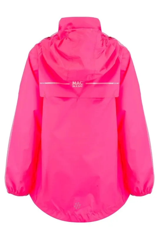 Mac in a Sac Kids Waterproof Breathable Windproof Packable Origin Jacket-NEON PINK