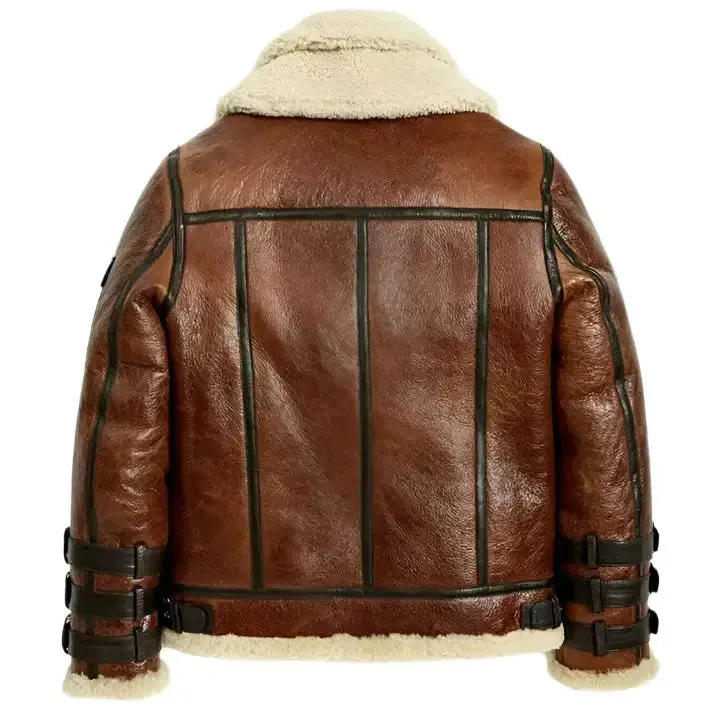 Men's B3 Aviator Double Collar Sheepskin Shearling Bomber Jacket