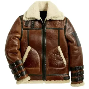 Men's B3 Aviator Double Collar Sheepskin Shearling Bomber Jacket