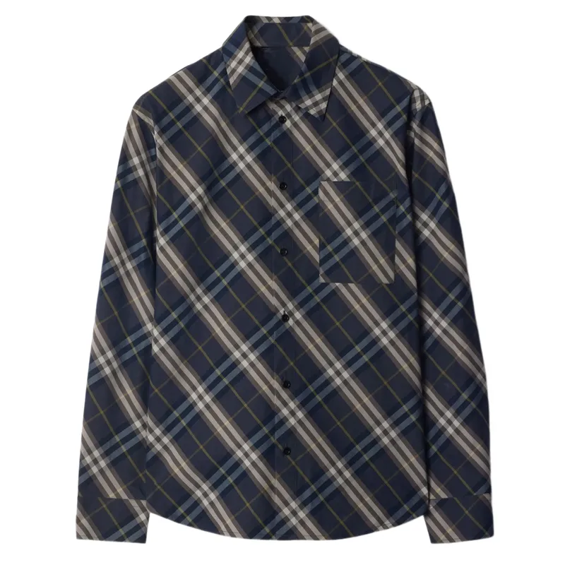 Men's Casual Classic Check Lapel Long Sleeve Shirt 33903246F