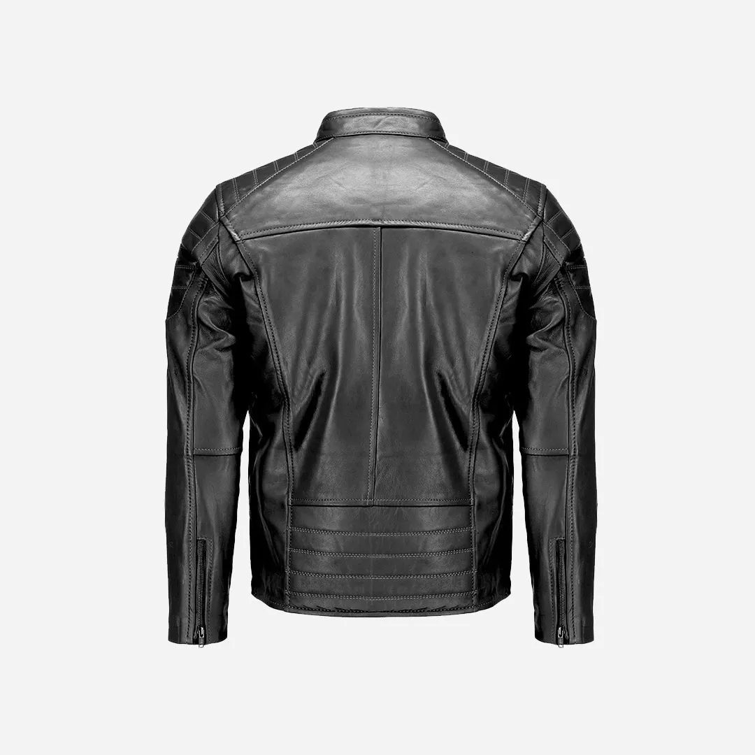 Men's Genuine Black Real Leather Motorcycle Jacket
