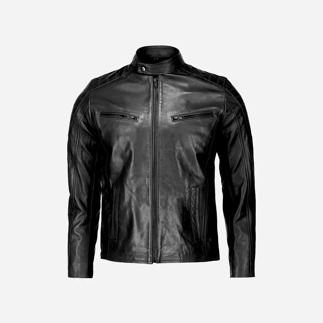 Men's Genuine Black Real Leather Motorcycle Jacket