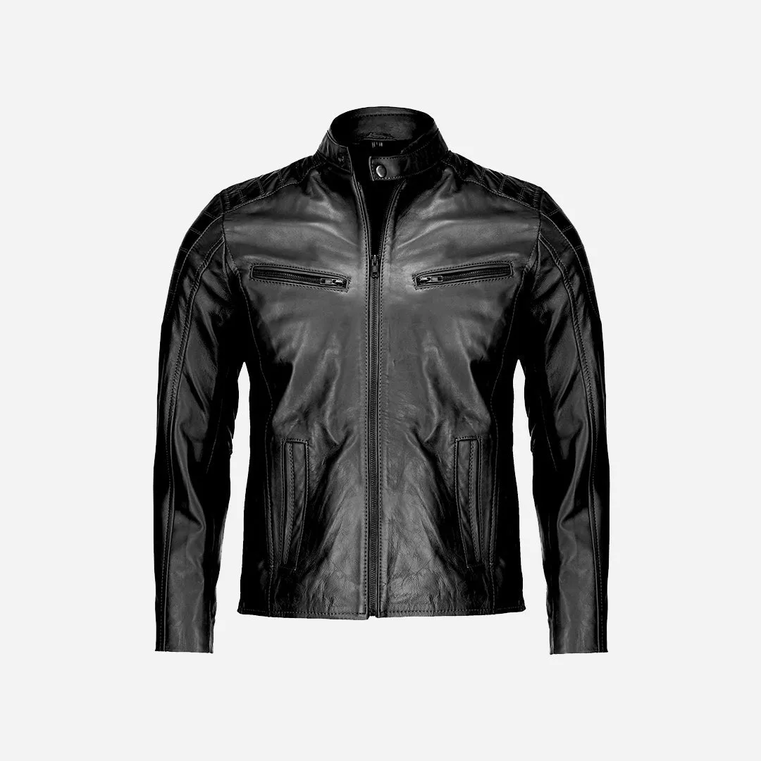 Men's Genuine Black Real Leather Motorcycle Jacket