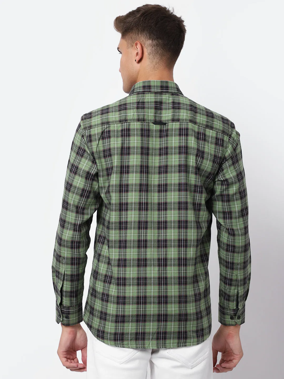 Men's Green Casual Medium Checks Full Sleeve Shirt