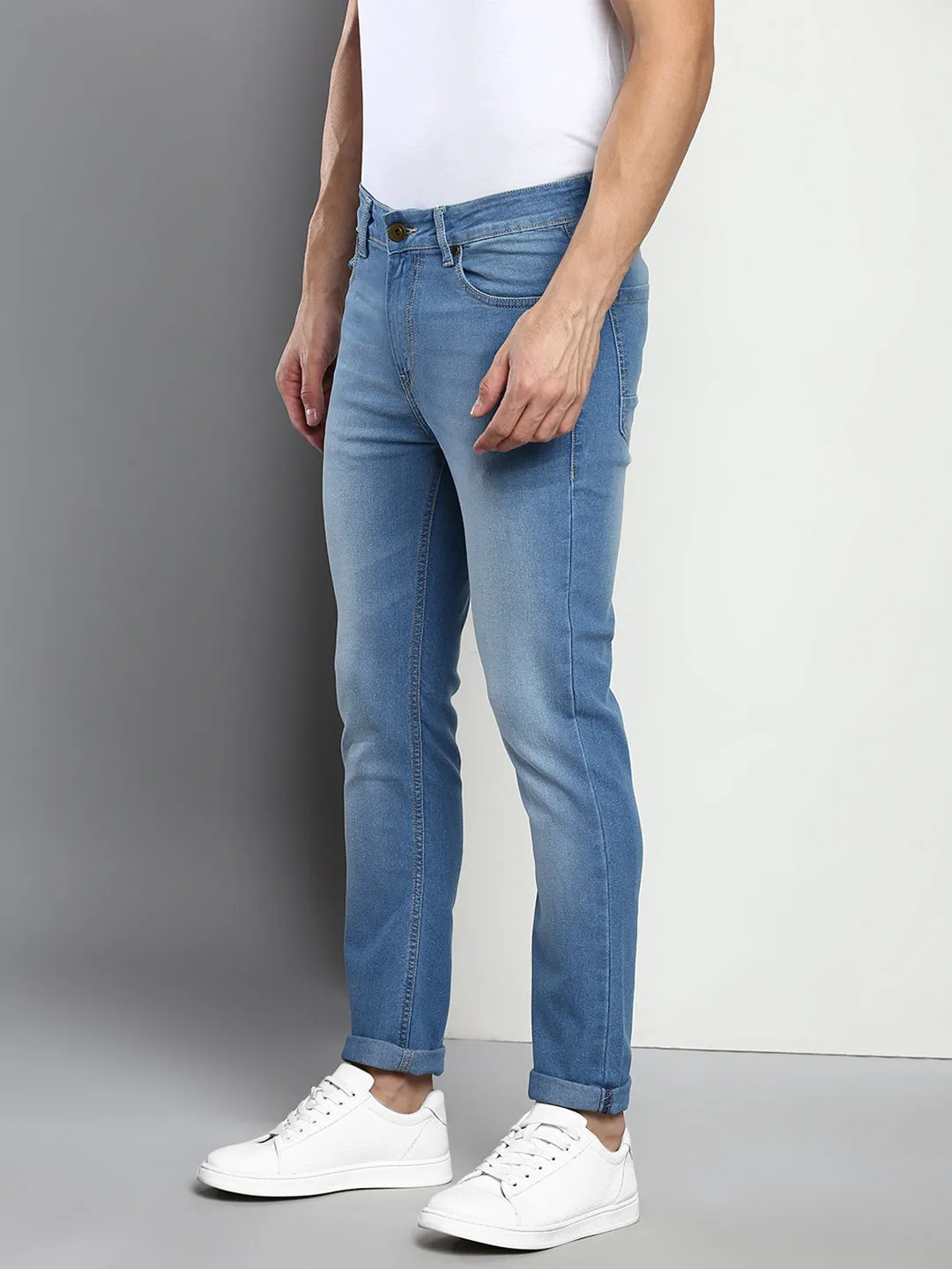 Men's Sky Blue Slim Fit Mid Rise Denim Jeans