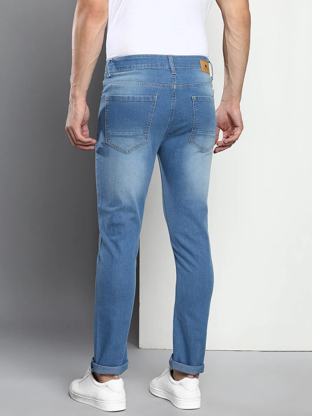 Men's Sky Blue Slim Fit Mid Rise Denim Jeans