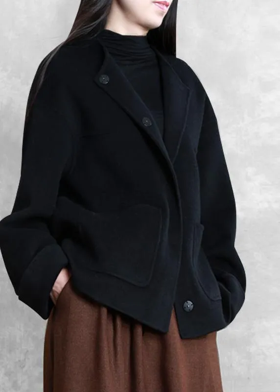 New plus size winter coats beige o neck pockets Woolen Coats