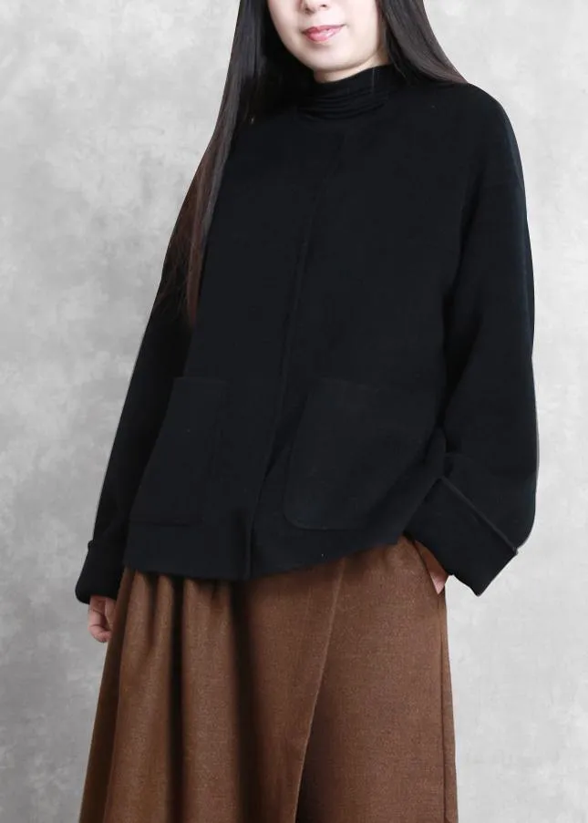 New plus size winter coats beige o neck pockets Woolen Coats