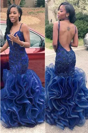 Royal Blue Beaded Mermaid Prom Dress, Long Evening Dress, Formal Women Dress PFP1538