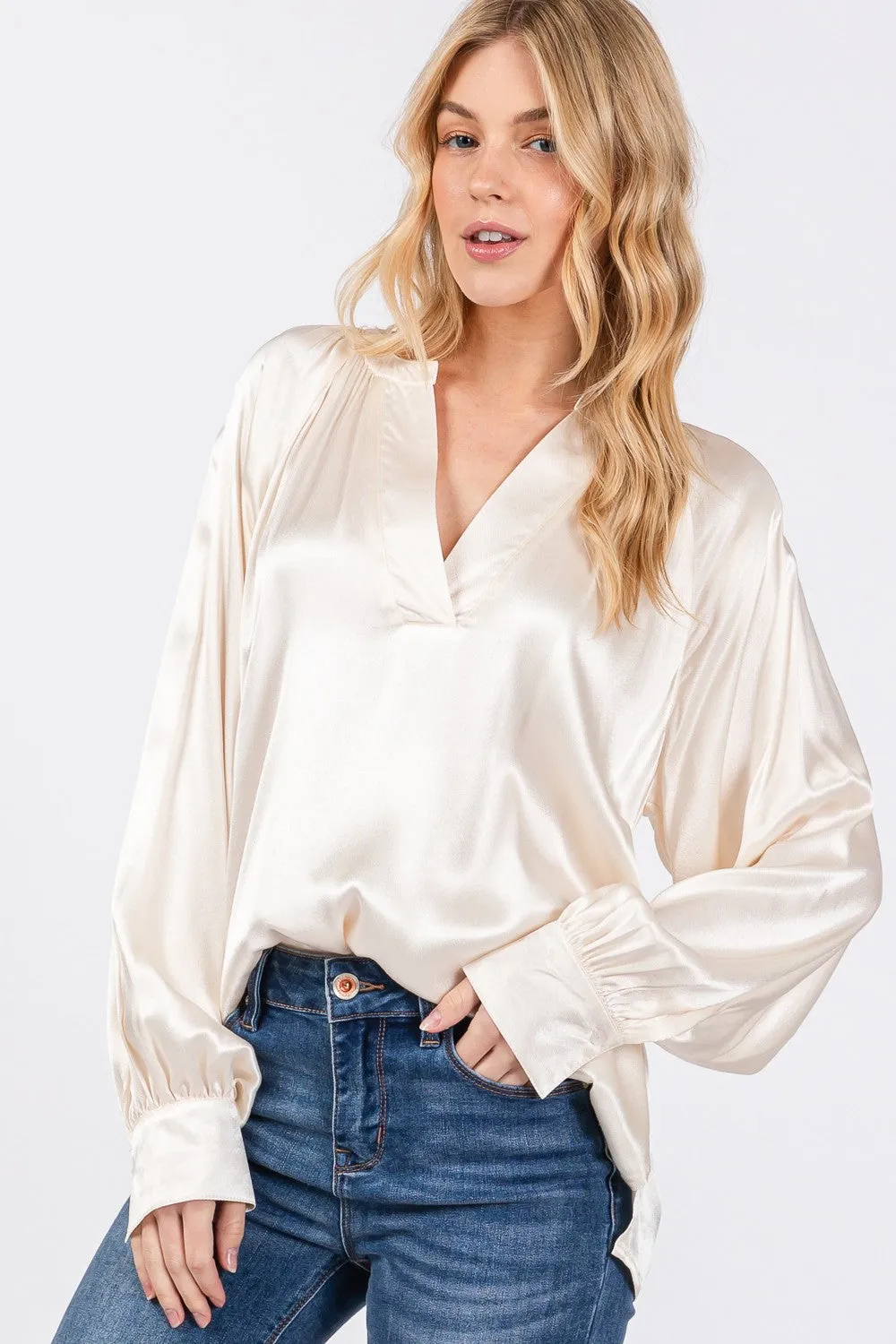 SAGE   FIG Notched Long Sleeve Blouse